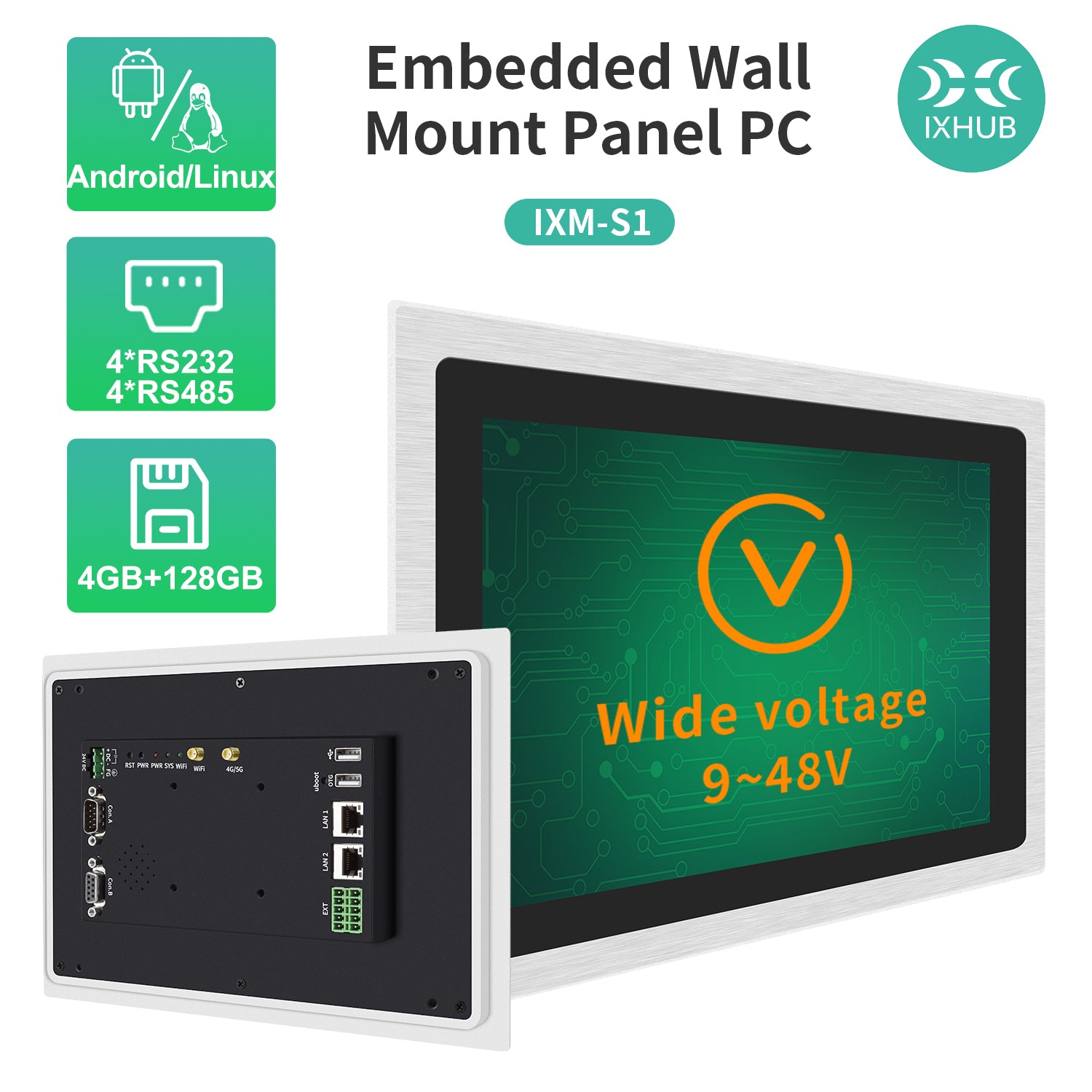 IXHUB 7/10.1 Inch Embedded In Wall Panel Android Linux PC for 86 wall