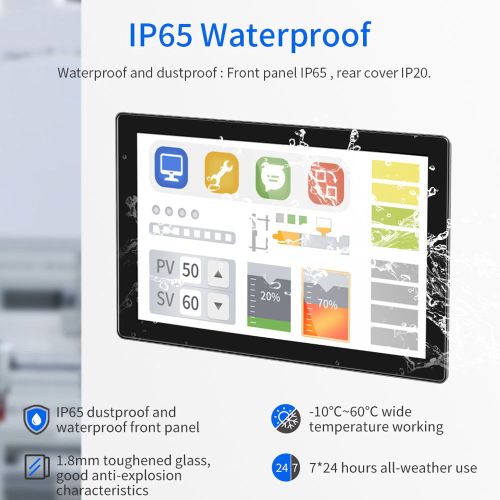 XHUB 10.1" Industrial Grade All in One Embedded Touch Panel IP65 Waterproof Monitor RS232 RS485 TTL Android Debian Ubuntu